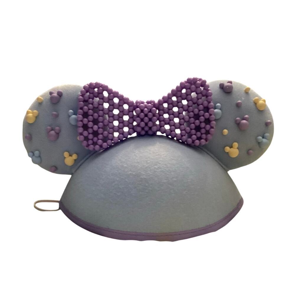NWT Disney Parks Minnie Mouse Beaded Purple Bow n Blue Yellow Ear Hat